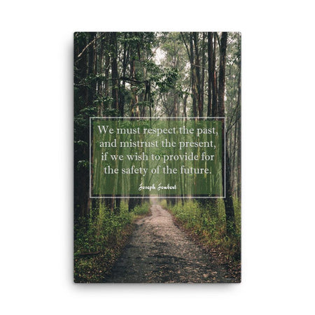 A workplace safety poster of a lush green forest with a footpath cutting directly in the middle winding down the forest with the a safety quote by Joseph Joubert centered on the poster.