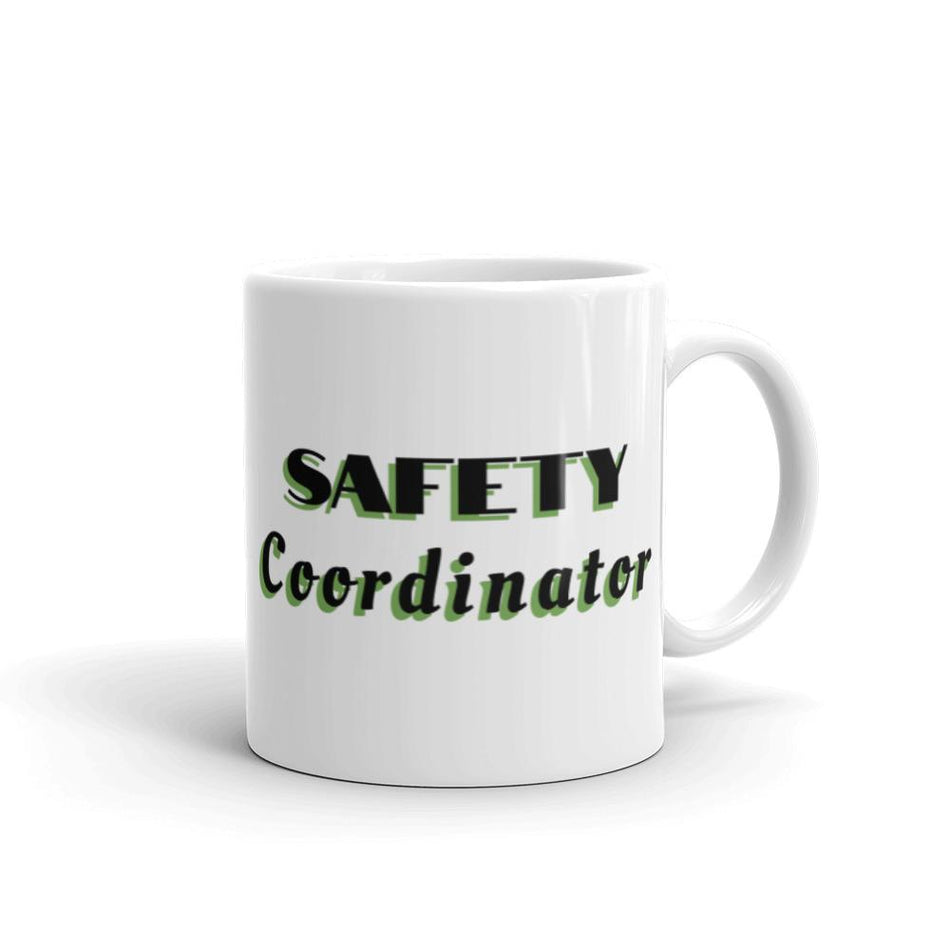 White ceramic mug with "Safety Coordinator" in bold text across the side.