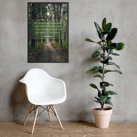 A workplace safety poster of a lush green forest with a footpath cutting directly in the middle winding down the forest with the a safety quote by Joseph Joubert centered on the poster.
