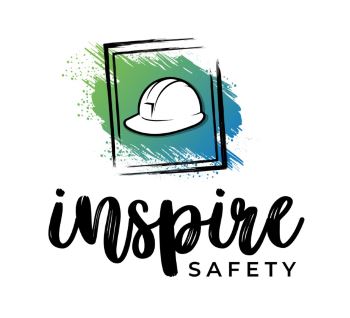 Inspire Safety logo with a hard hat inside a brushed frame