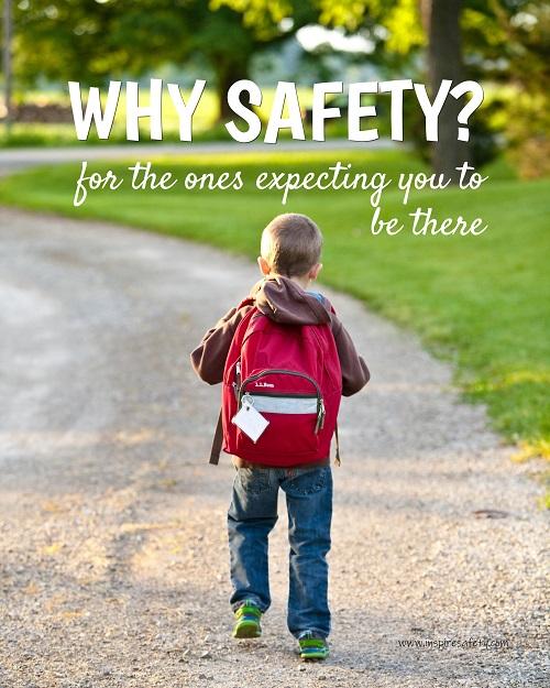 A workplace safety poster showing a little boy walking to school on a gravel trail in the country while wearing a backpack with the slogan why safety? for the ones expecting you to be there.