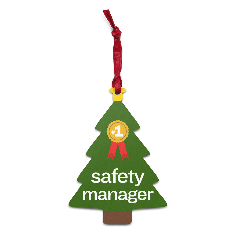 #1 Safety Manager - Wooden Tree Holiday Ornament