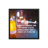 A workplace safety poster depicting a bright orange construction traffic light in the foreground of a blurry nighttime cityscape with a safety quote by William Blake.