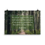 A workplace safety poster of a lush green forest with a footpath cutting directly in the middle winding down the forest with the a safety quote by Joseph Joubert centered on the poster.