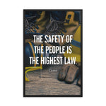 A safety poster showing a close-up of various PPE including safety glasses, ear muffs, gloves, a hard hat, and work boots with the quote by Cicero in the foreground.