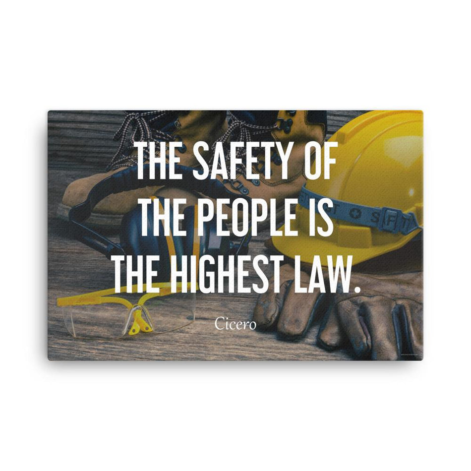 A safety poster showing a close-up of various PPE including safety glasses, ear muffs, gloves, a hard hat, and work boots with the quote by Cicero in the foreground.