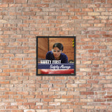 A safety poster showing a woman in safety glasses working in a woodshop with the slogan "Safety first, safety always" below her.