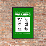 Slip & Fall Hazard Warning - Framed Safety Posters