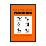 Slip & Fall Hazard Warning - Framed Safety Posters