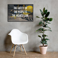 A safety poster showing a close-up of various PPE including safety glasses, ear muffs, gloves, a hard hat, and work boots with the quote by Cicero in the foreground.