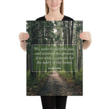A workplace safety poster of a lush green forest with a footpath cutting directly in the middle winding down the forest with the a safety quote by Joseph Joubert centered on the poster.
