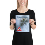 A safety poster showing a close-up of a real snowflake crystal and a hazard snow symbol in the bottom left corner with the slogan winter weather, plan, equip, train.