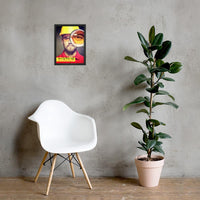 A workplace safety poster showing a portrait of a man wearing a hardhat and safety glasses with a magnifying glass magnifying one eye with the slogan, keep an eye out for safety, don't get blinded by bad habits.