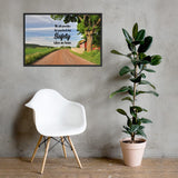 A workplace safety poster showing a beautiful sunny day in the countryside with a red barn on the right of a dirt road and text above the road saying my job provides the paycheck but safety takes me home.