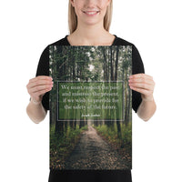 A workplace safety poster of a lush green forest with a footpath cutting directly in the middle winding down the forest with the a safety quote by Joseph Joubert centered on the poster.