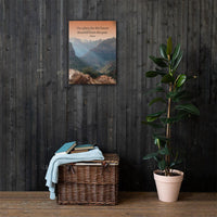 A safety poster showing a landscape of burnt orange tinted mountains with the sunlight piercing through the tops of the mountains with the quote our plans for the future descend from the past by Seneca.