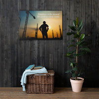 A safety poster showing a worker on a construction site being silhouetted by a sunset of orange and blue colors with the slogan tomorrow is the reward for working safely today.