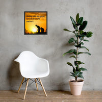 A workplace safety poster showing a construction site and construction workers being silhouetted by a bright and beautiful sunset of different shades of orange with the slogan working safely may get old, but so do those who practice it.