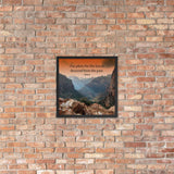 A safety poster showing a landscape of burnt orange tinted mountains with the sunlight piercing through the tops of the mountains with the quote our plans for the future descend from the past by Seneca.