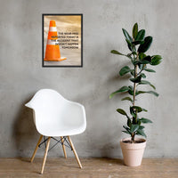 A workplace safety poster showing an orange safety cone with the slogan the near miss reported today is the accident that doesn't happen tomorrow.