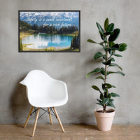 A workplace safety poster depicting a beautiful pond in the foreground, lush evergreens in the middle ground and snow-capped mountains in the background with text saying safety is a small investment for a rich future.
