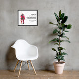 A safety poster showing a worker performing a controlled descent while wearing a fall protection harness on a bright white background with a quote from Archilochus to the right.