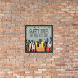 A safety poster showing various tools including screwdrivers, pliers, and wrenches laying on a worktable with the slogan safety rules are your best tools.