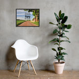 A workplace safety poster showing a beautiful sunny day in the countryside with a red barn on the right of a dirt road and text above the road saying my job provides the paycheck but safety takes me home.