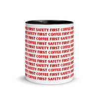 Safety First Coffee First - Red - Ceramic Mug with Color Inside