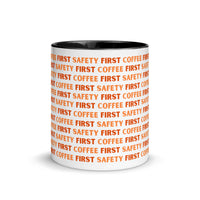 Safety First Coffee First - Orange - Ceramic Mug with Color Inside