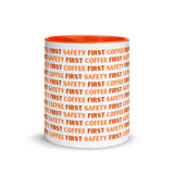 Safety First Coffee First - Orange - Ceramic Mug with Color Inside