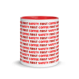 Safety First Coffee First - Red - Ceramic Mug with Color Inside